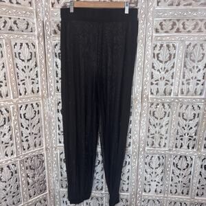 Beachy Cover-Up Pants Cinched Hem Leg Side Slits Smocked Waist Black-SEE